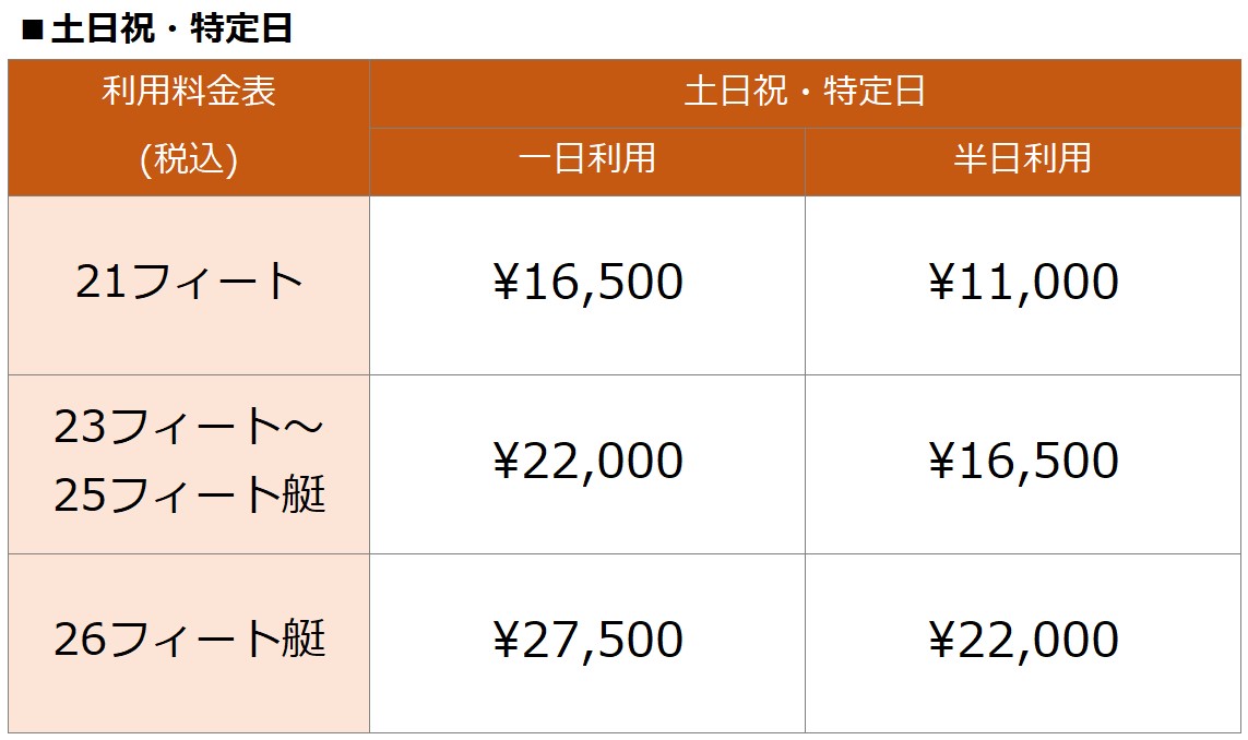 天橋立マリンクラブ レンタルボート利用料金 土日祝